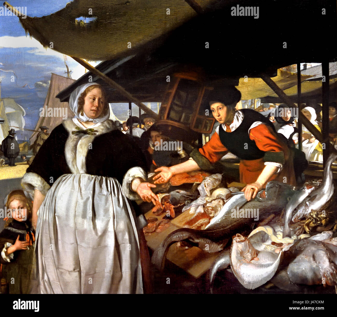Adriana van Heusden e hija en el mercado de pescado de 1662 Emanuel De Witte 1616-1618 holandés, los Países Bajos, Foto de stock