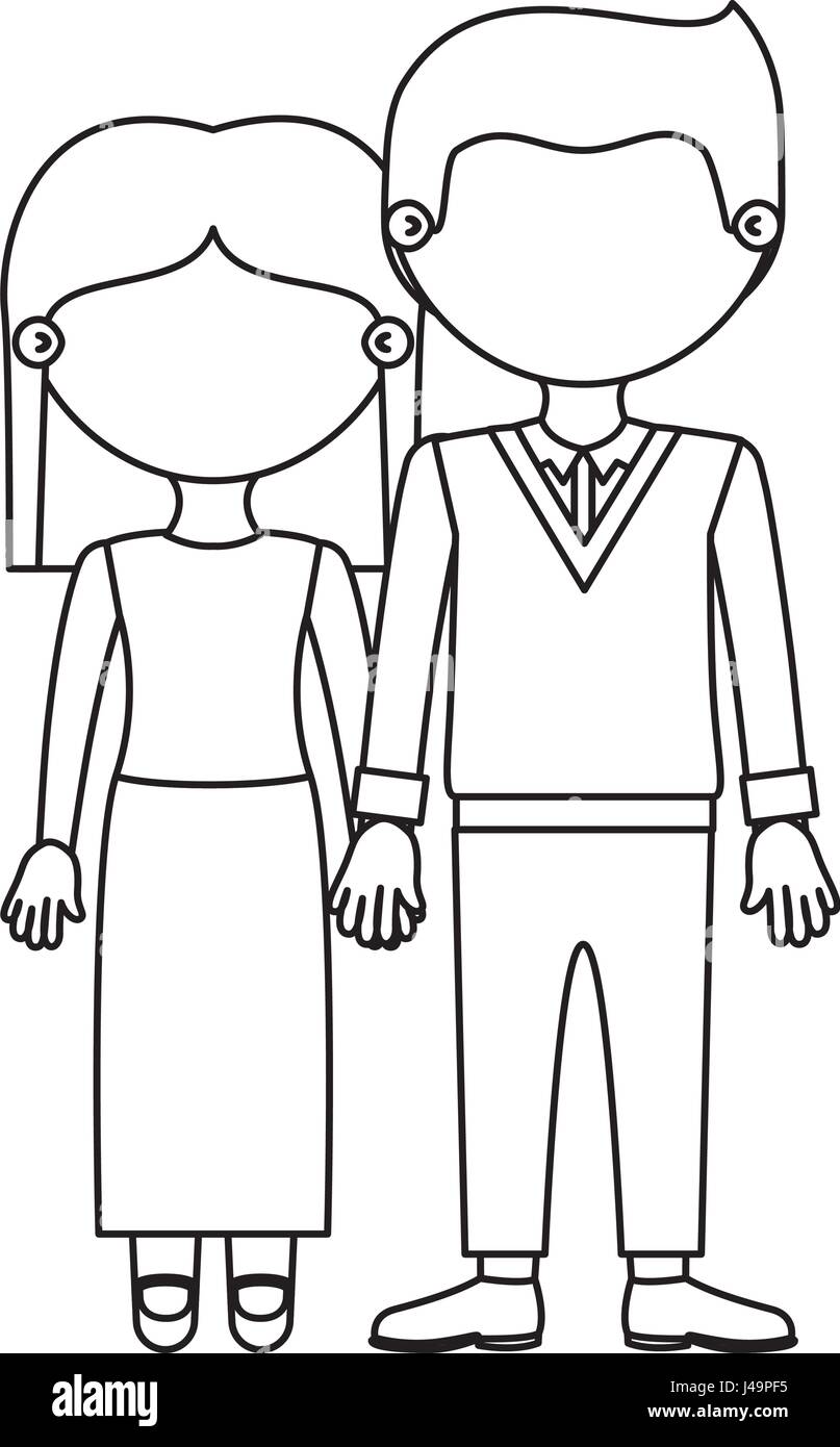 Dibujo silueta sin rostro mujer pareja con el cabello corto y hombre con  traje formal y tomadas las manos Imagen Vector de stock - Alamy