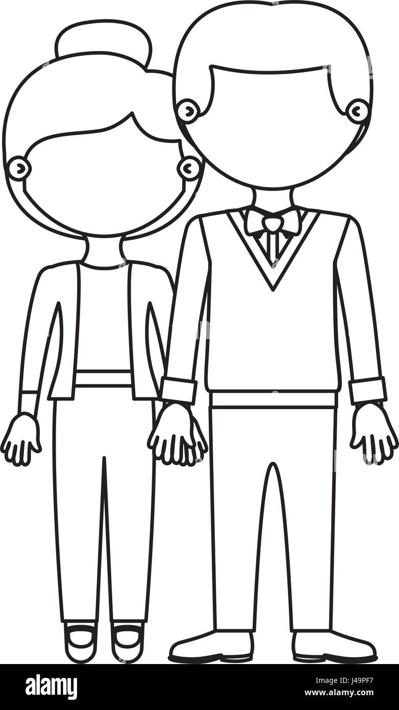Dibujo silueta sin rostro mujer pareja con recogida peinado y hombre con  traje formal y tomadas las manos Imagen Vector de stock - Alamy