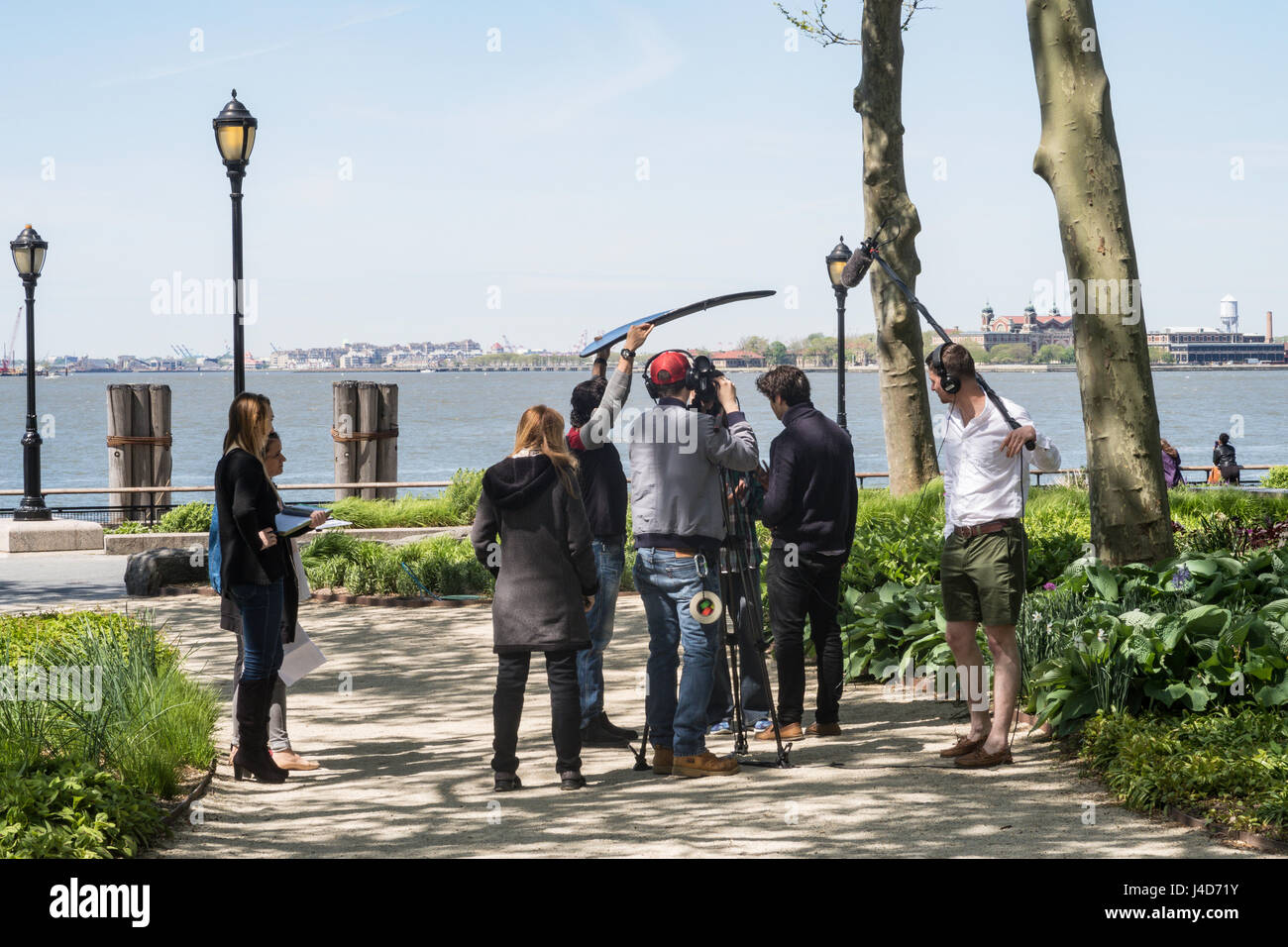 Producción de películas de estudiantes, Battery Park, la ciudad de Nueva York, EE.UU. Foto de stock