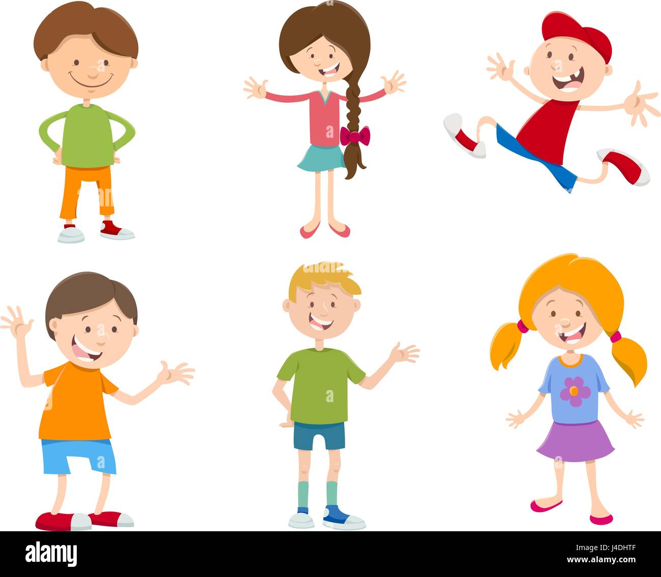 Ilustración de dibujos animados de niños alegres personajes Imagen Vector  de stock - Alamy