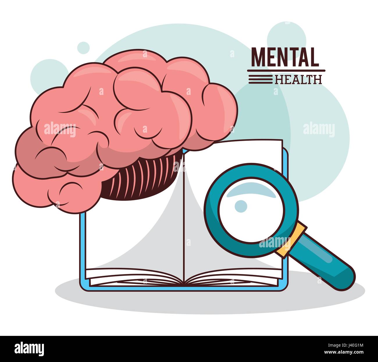 La salud mental, el cerebro libro conocimiento lupa Ilustración del Vector