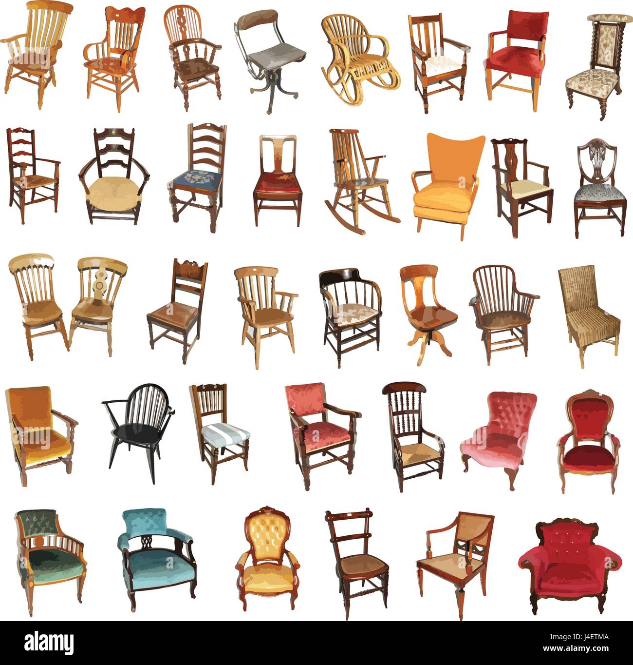 Colección de Vintage y sillas antiguas Vector Imagen Vector de stock - Alamy