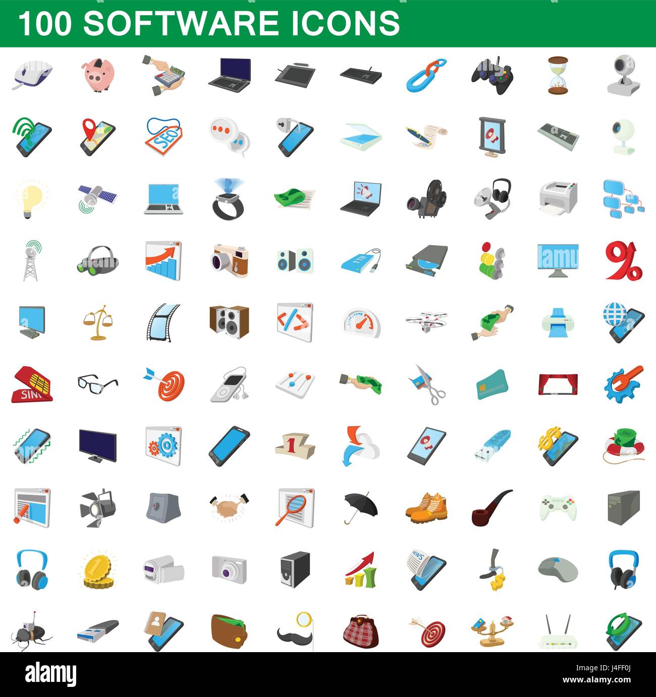 100 los iconos de software, estilo de dibujos animados Imagen Vector de  stock - Alamy