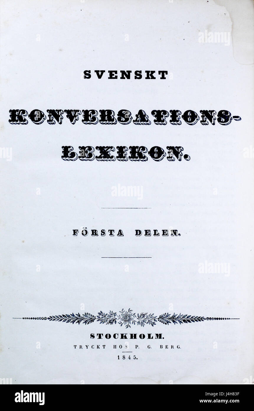 Svenskt konversationslexikon titelsida 1845 Foto de stock