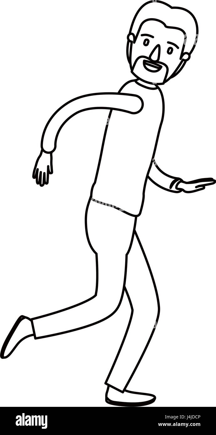 Silueta de cuerpo completo de dibujos animados persona de sexo masculino  con la barba y el bigote mirando a lado Imagen Vector de stock - Alamy