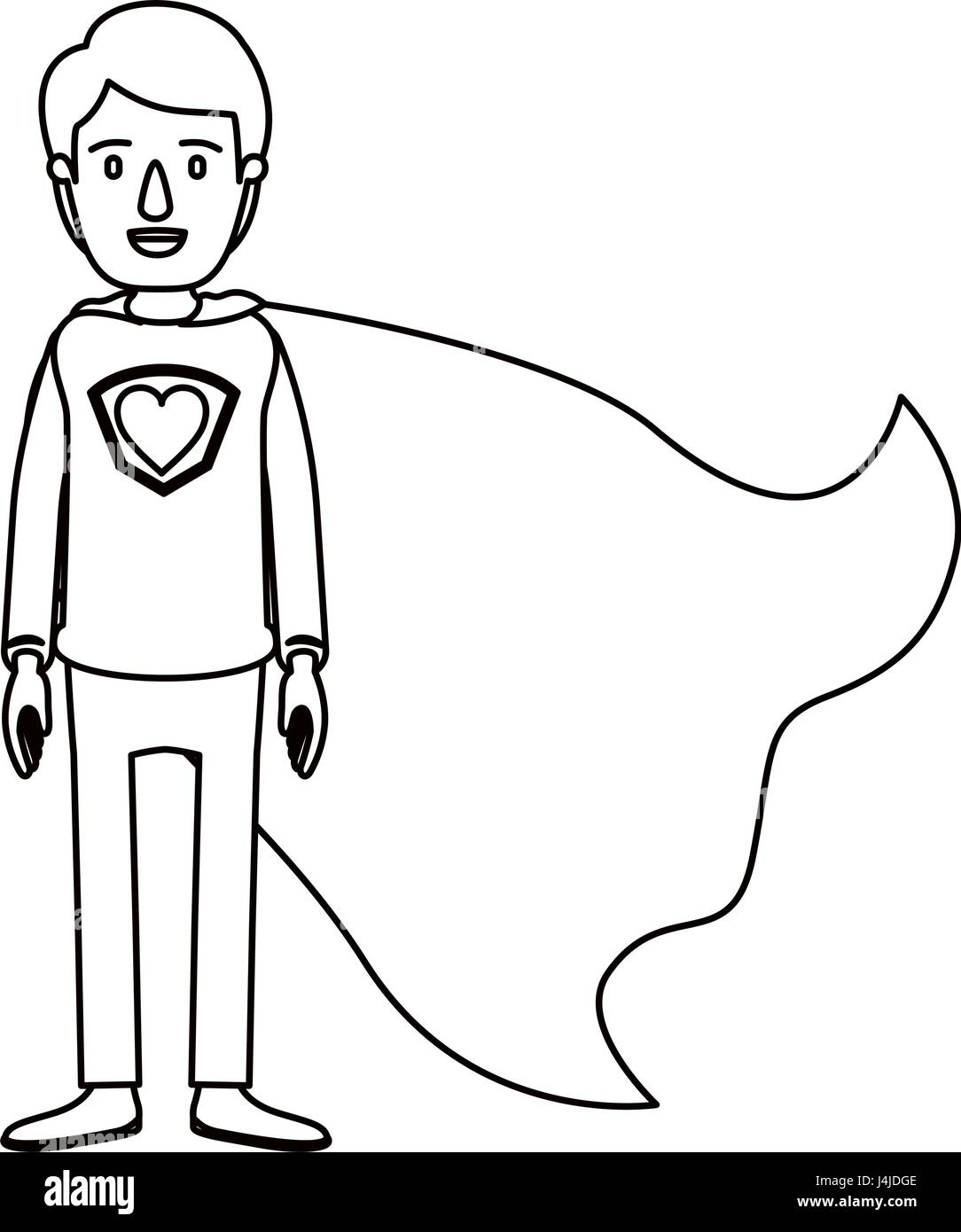 Silueta de cuerpo completo de dibujos animados super héroe guy con símbolo  de corazón en uniforme Imagen Vector de stock - Alamy