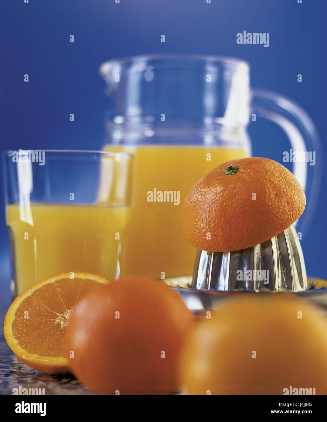 Decanter, vidrio, jugo de naranja, naranjas, fotografía de objetos