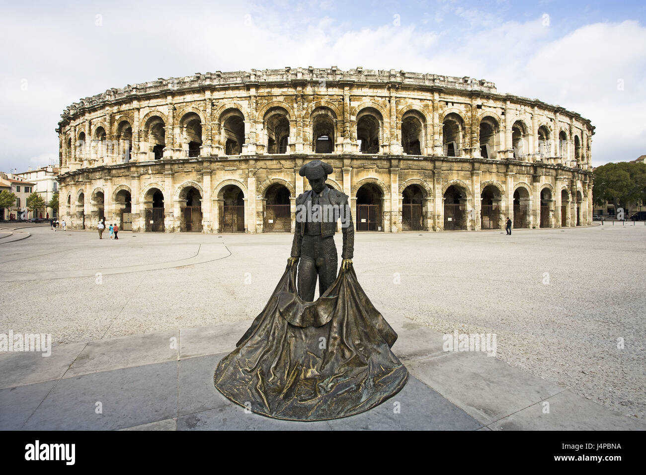 Francia, Nimes, anfiteatro, estatua, torero, Foto de stock