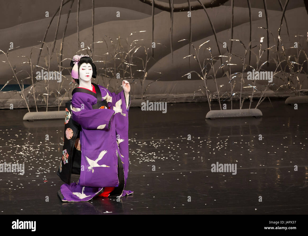 Espectáculo de Danza Kabuki en etapa de MUPA Budapest el 5 de julio de 2014 en Budapest, Hungría. Foto de stock