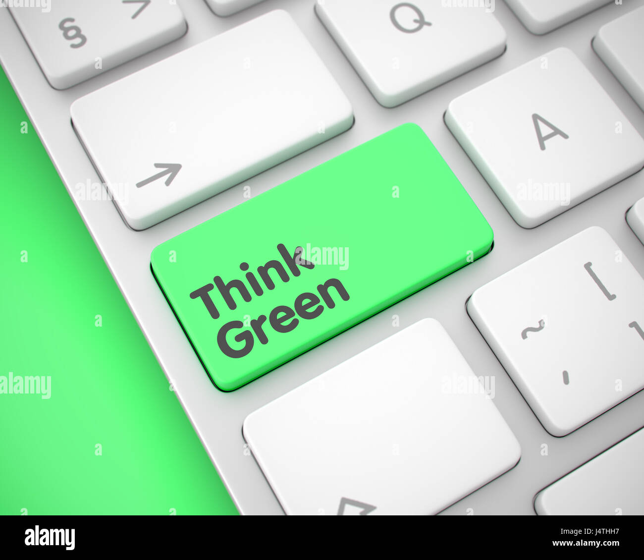 Piensa en verde - Mensaje sobre la tecla verde. 3D. Foto de stock