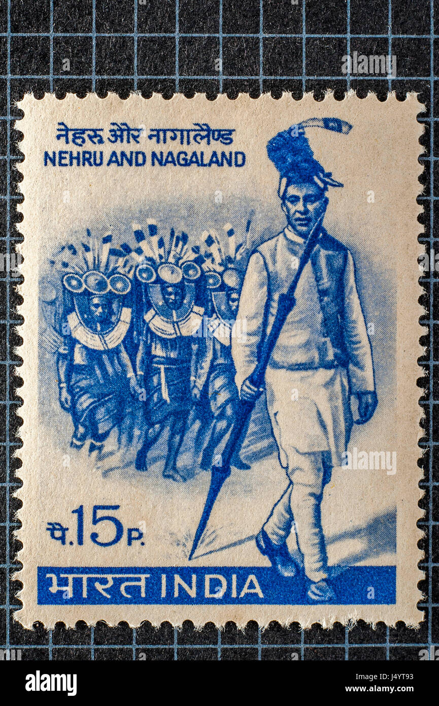 Sello vintage de Nehru y Nagaland, India, Asia Fotografía de stock - Alamy