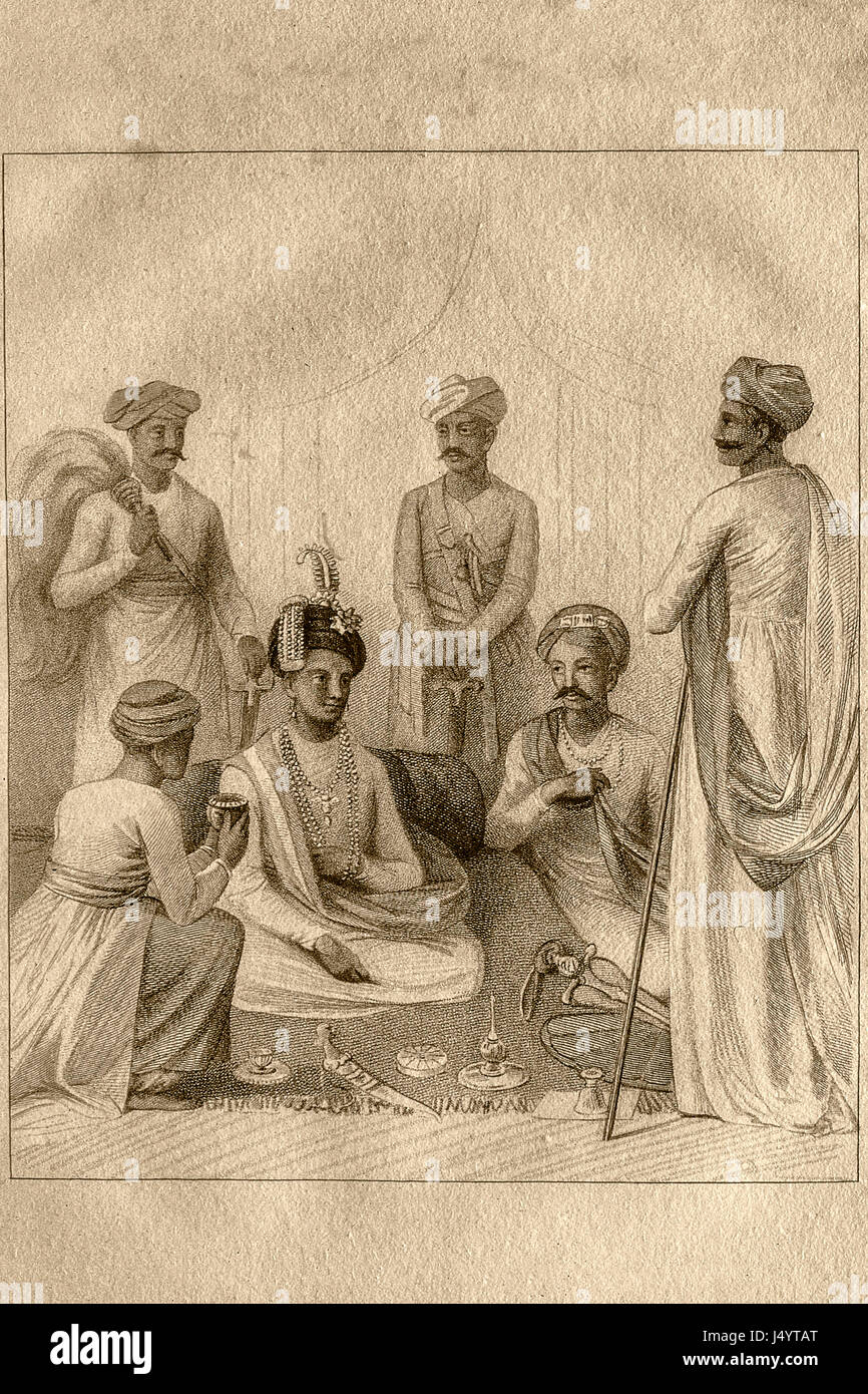 Vintage 1600s bosquejo de Mahratta Peshwa y sus ministros , Poona , Pune , Maharashtra , India , Asia Foto de stock