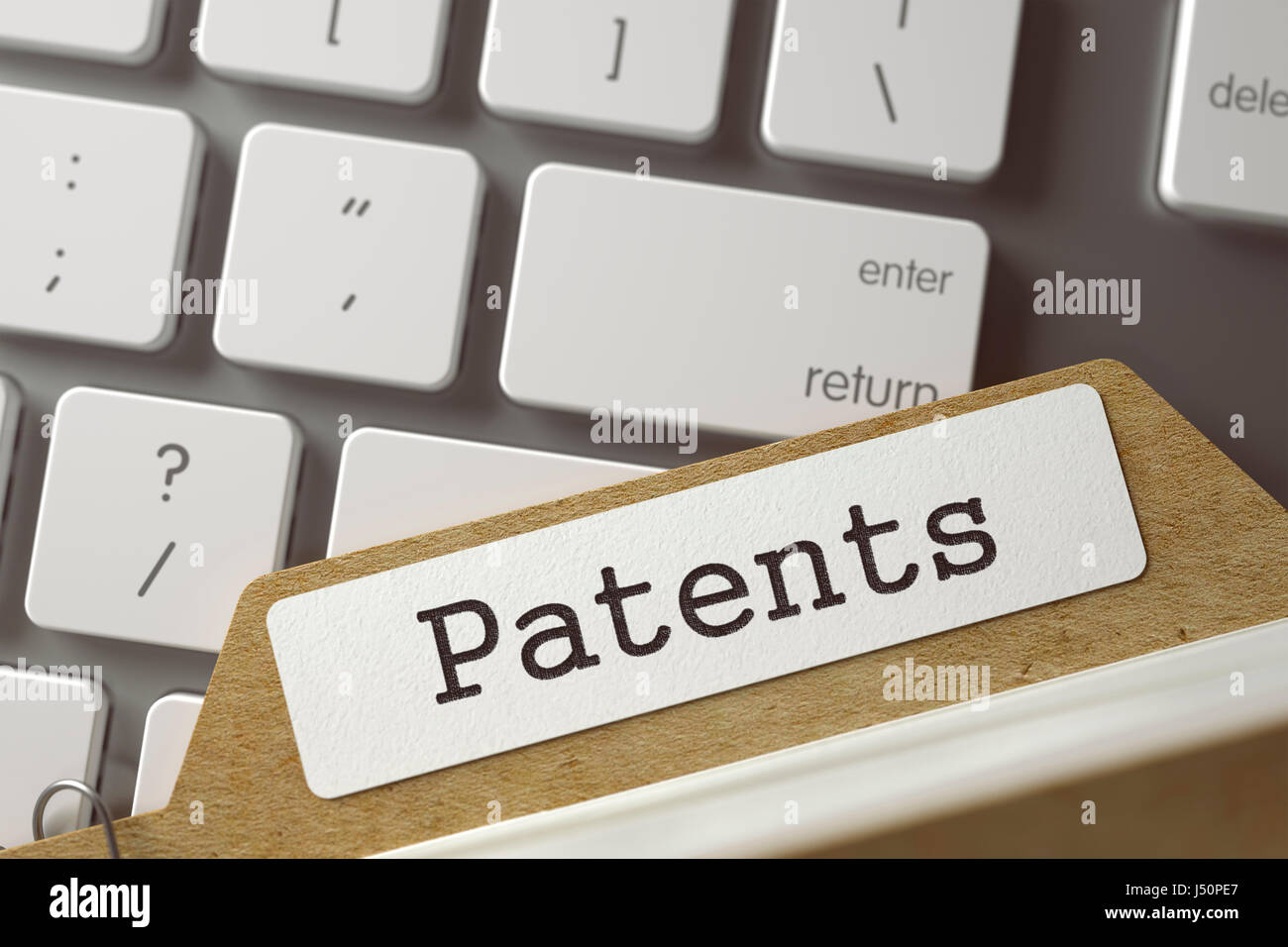 Ordenar Tarjetas de índice con inscripción de patentes. 3D. Foto de stock