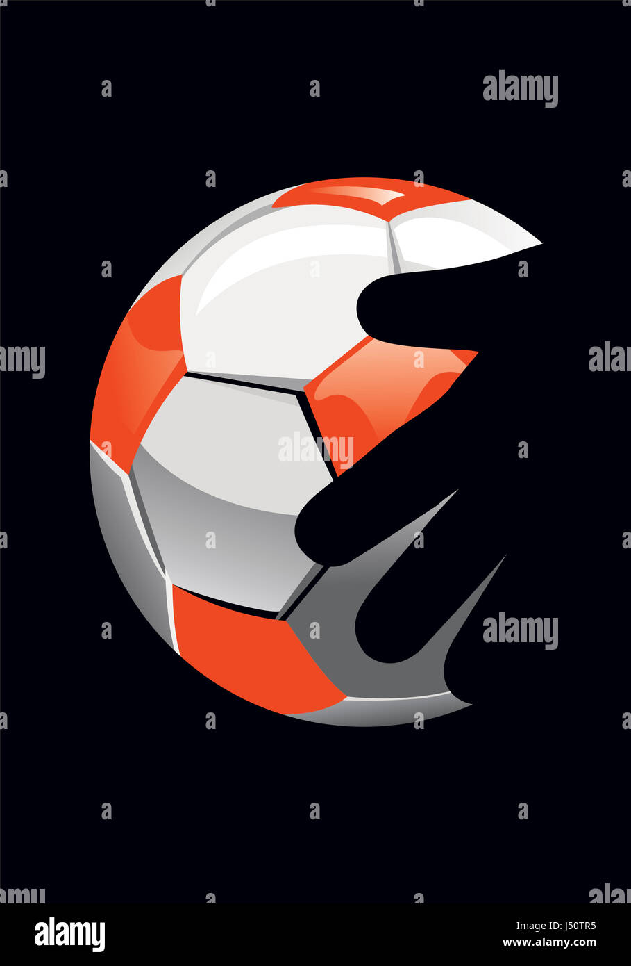Portero de la mano y una pelota de fútbol sobre fondo negro Fotografía de  stock - Alamy