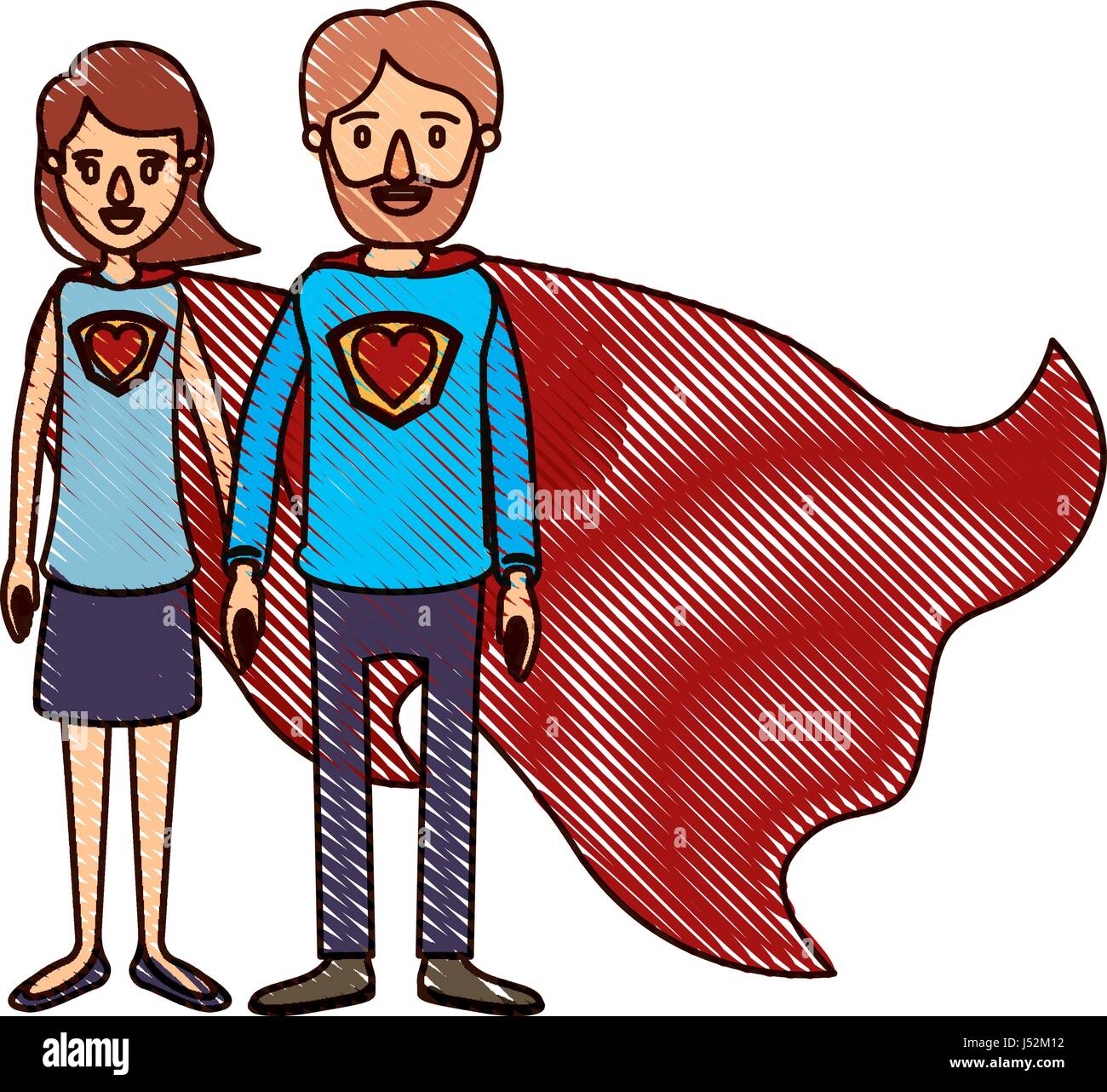 Lápiz de color banda de cuerpo completo de dibujos animados par los padres  super héroe con el símbolo del corazón en uniforme Imagen Vector de stock -  Alamy