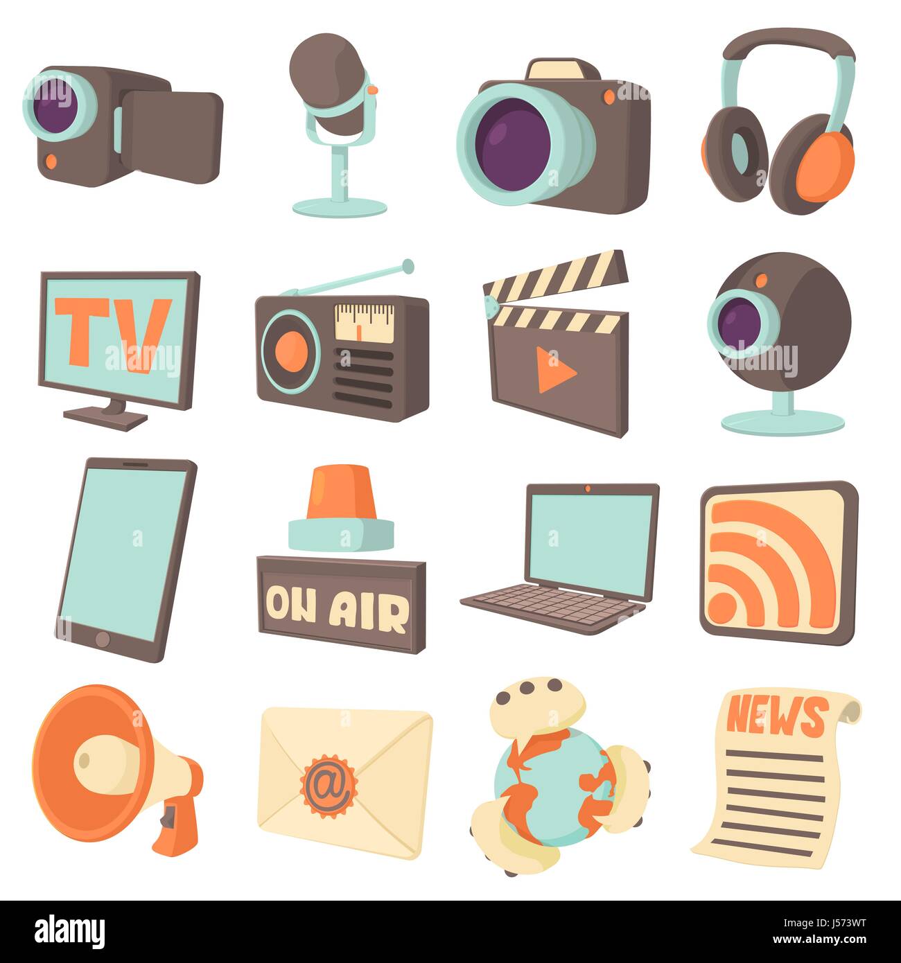 Los medios de comunicación, los iconos de estilo de dibujos animados Imagen  Vector de stock - Alamy