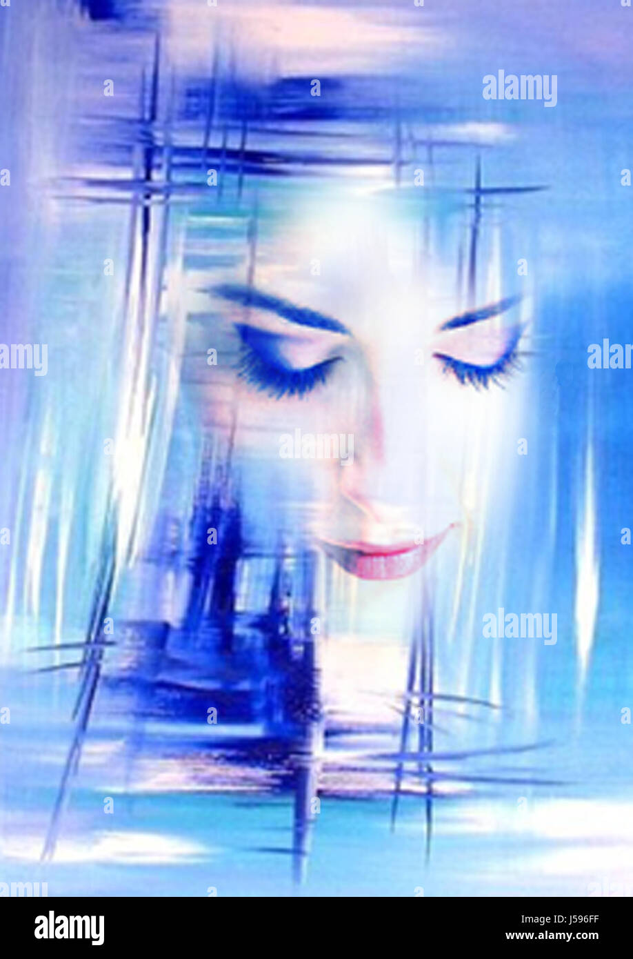 Mujer azul Retrato abstracto pintado foto imagen copiar Foto de stock