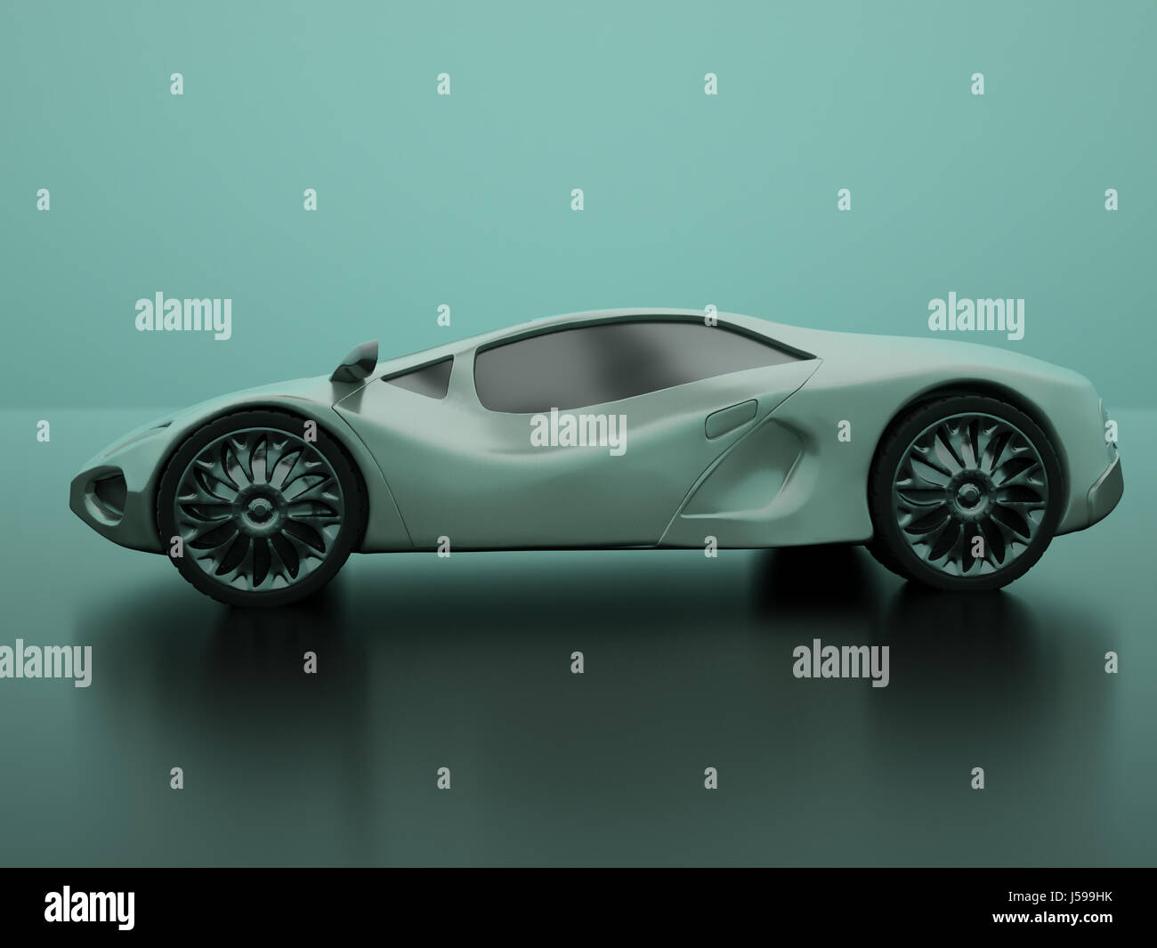 Concepto de coche deportivo de plata desde el lado sobre un fondo verde Foto de stock
