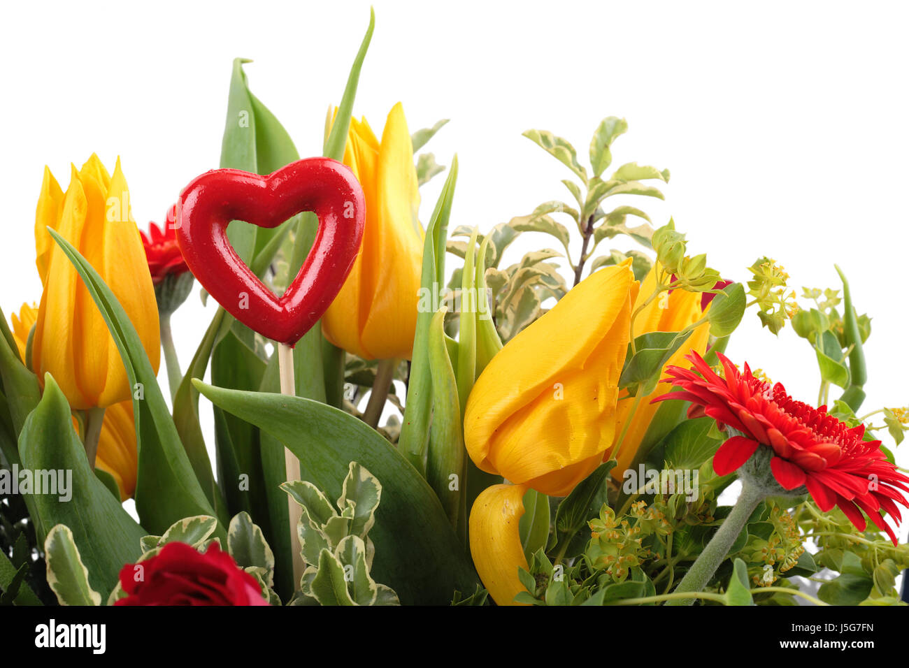 Rosas tulipanes bouquet verde opcional flor gerbera planta avestruz valentin amor Foto de stock