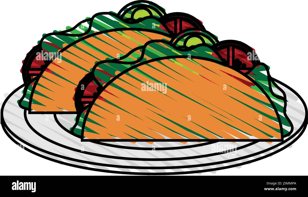 Lápiz de color stripe cartoon tacos en el plato de comida mexicana en el  manjar blanco Imagen Vector de stock - Alamy