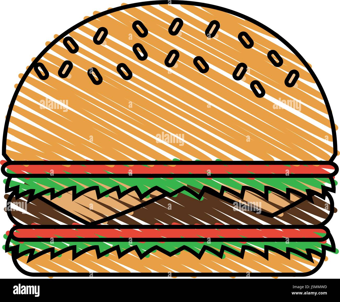 Lápiz de color de dibujos animados de bandas grandes de pan de hamburguesa  comida rápida Imagen Vector de stock - Alamy
