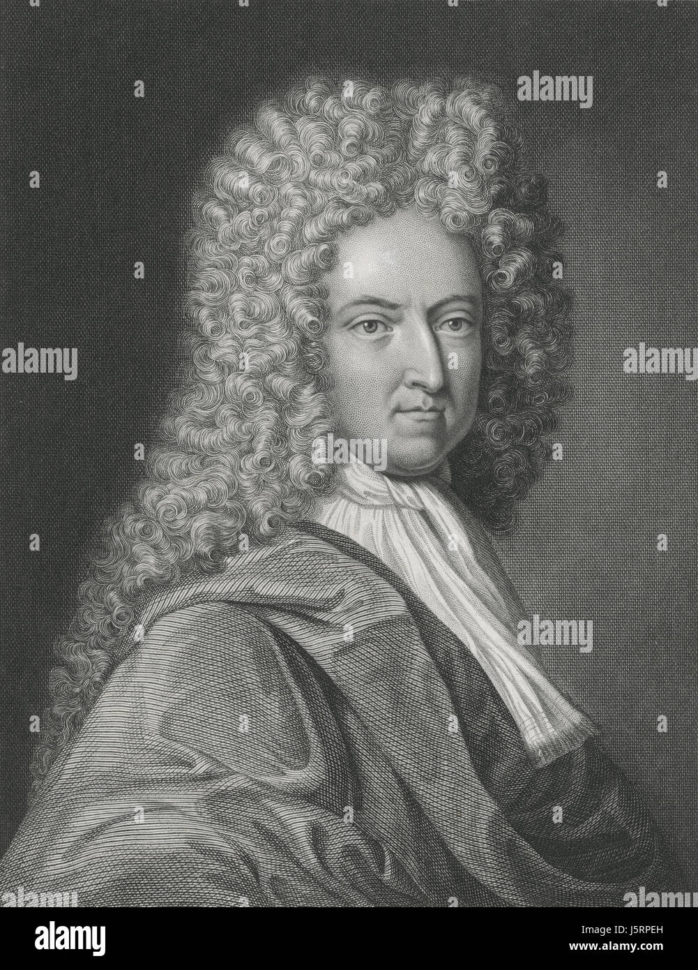 Daniel Defoe (1660-1731), novelista inglés mejor conocido por su novela Robinson Crusoe, Retrato Foto de stock