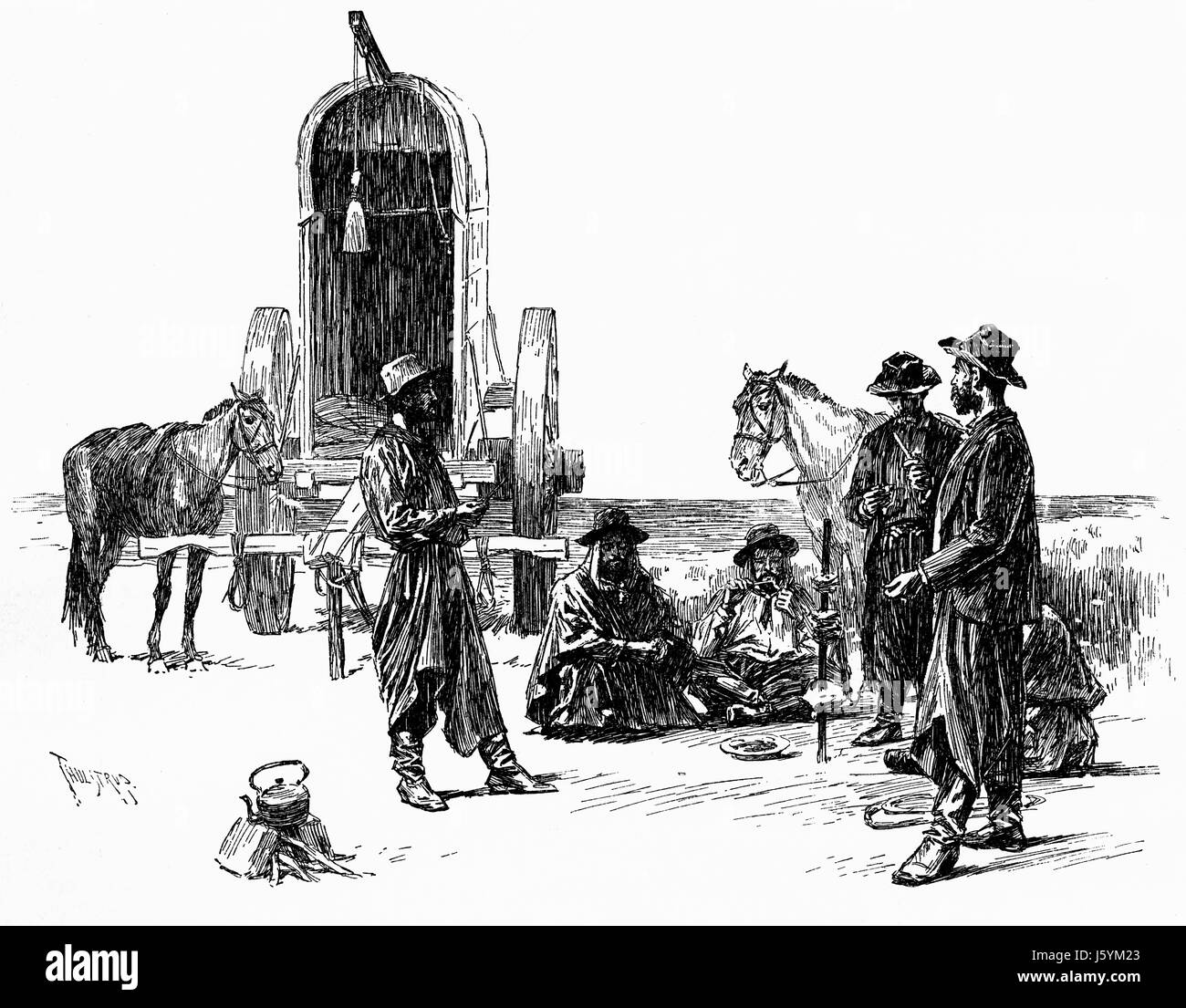 Gauchos, Argentina, Harper's New Monthly Magazine, Ilustración, 1891 Foto de stock