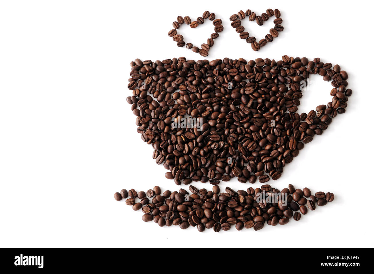 Taza de café taza de café de grano de café corazones granos de café café café taza corazón Foto de stock