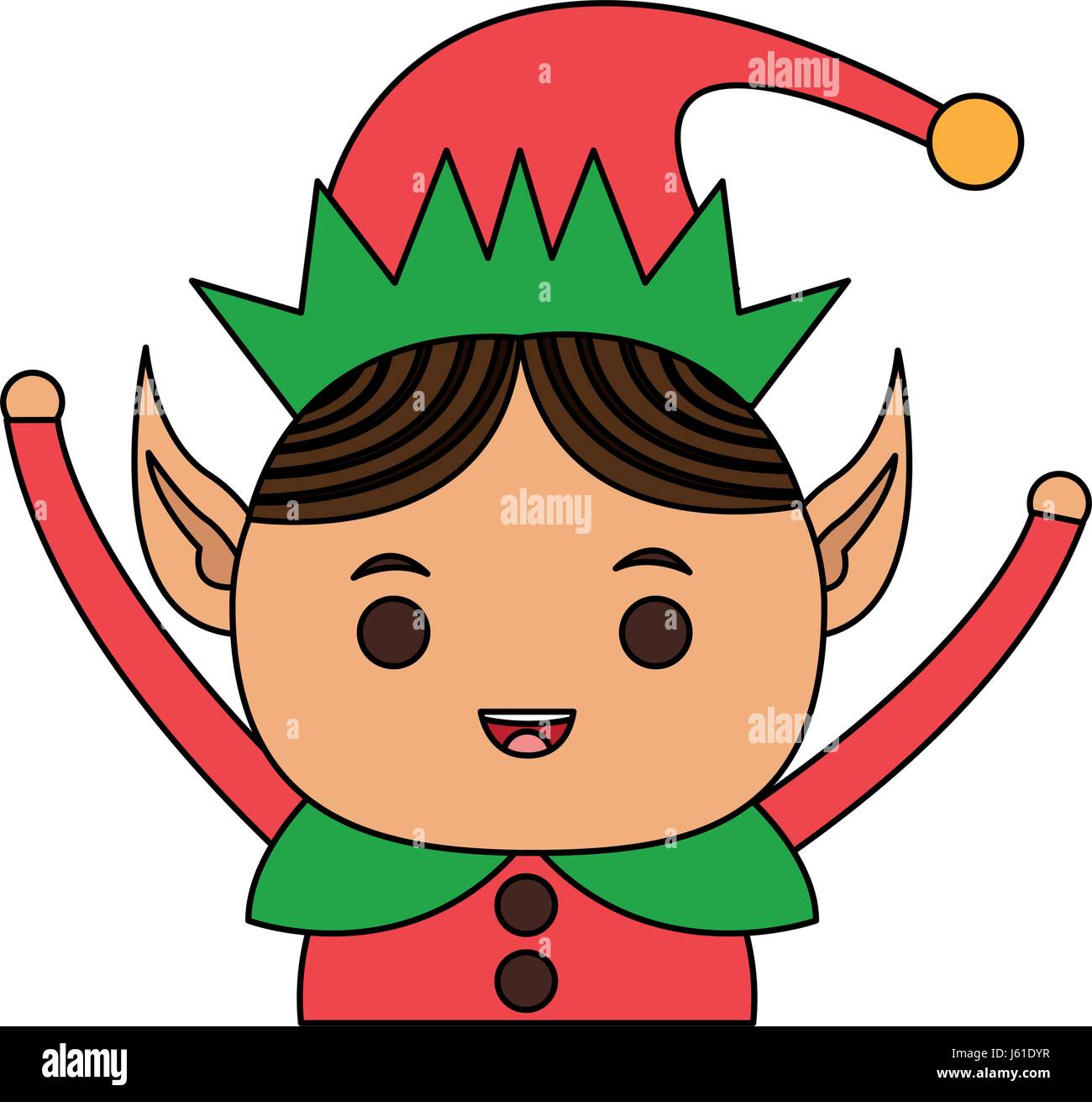 Color de dibujos animados imagen duende navideño de medio cuerpo con las  manos arriba Imagen Vector de stock - Alamy