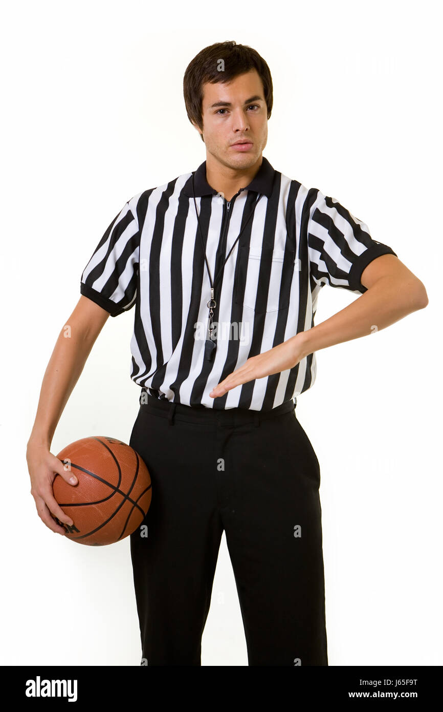 Árbitro deporte baloncesto hombre raya rayas guy signo señal llamada mano  de carrera Fotografía de stock - Alamy