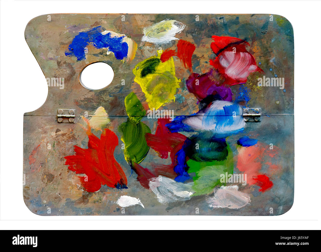 El equipo pinturas paleta junta palet detalle herramienta pintura artística  caos material Fotografía de stock - Alamy