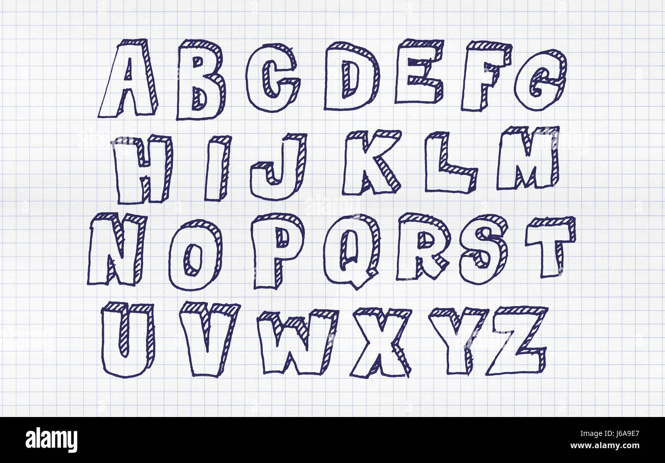Abc, dibujados a mano doodle estilo. Letras azules sobre fondo blanco