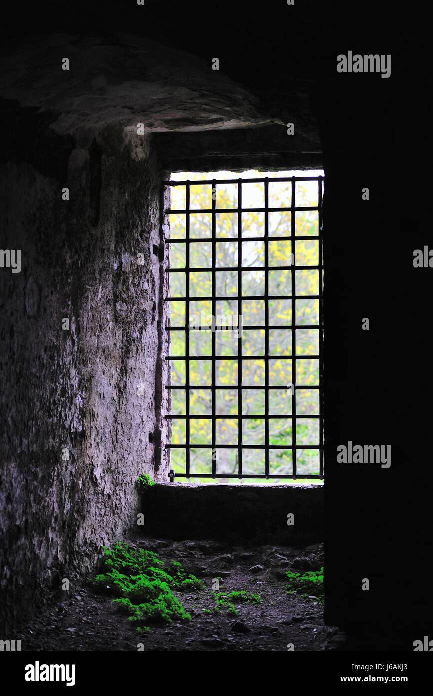 Una torre ventana mostrada desde el interior el Castillo Blarney en Blarney, Condado de Cork, Irlanda. El castillo fue construido en 1446 por Dermot McCarthy. Foto de stock
