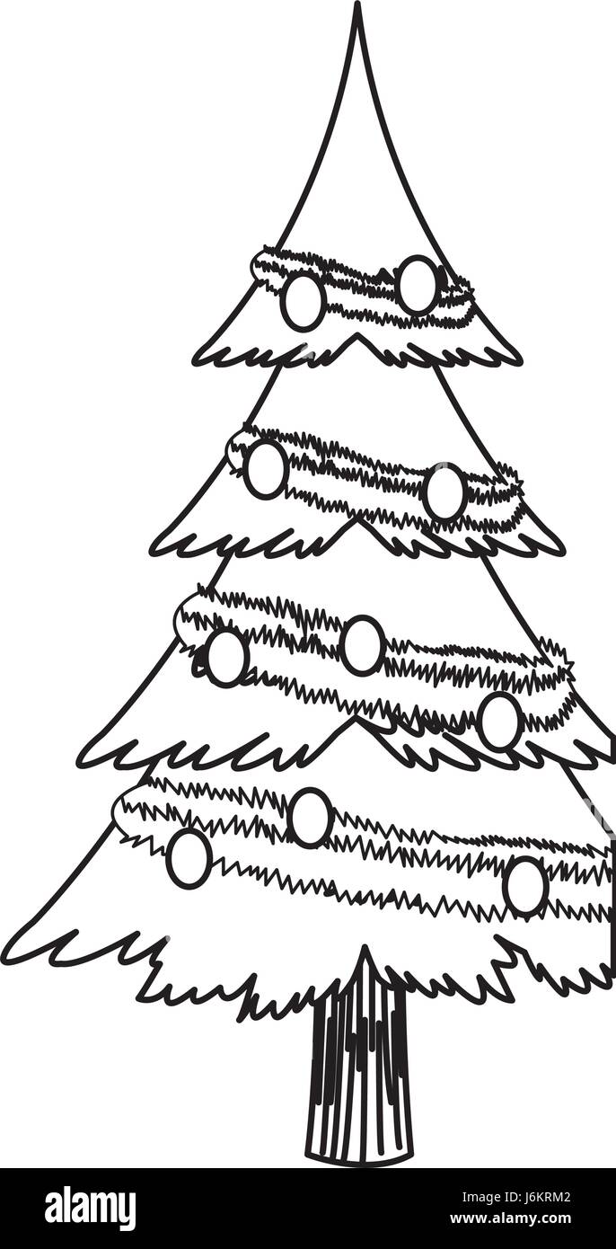 Decoración del árbol de navidad de dibujos animados esquema de celebración  Imagen Vector de stock - Alamy