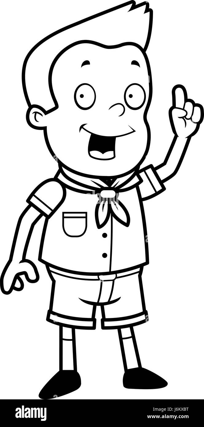 Un boy scout de dibujos animados feliz con una idea Imagen Vector de stock  - Alamy