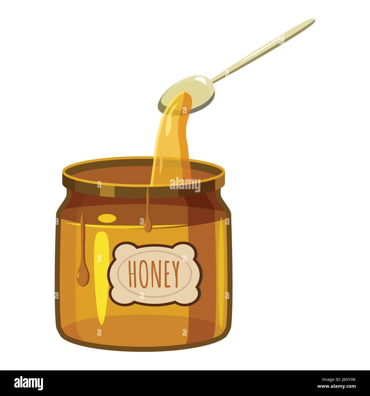 Tarro de miel con cuchara, icono de estilo de dibujos animados Imagen  Vector de stock - Alamy