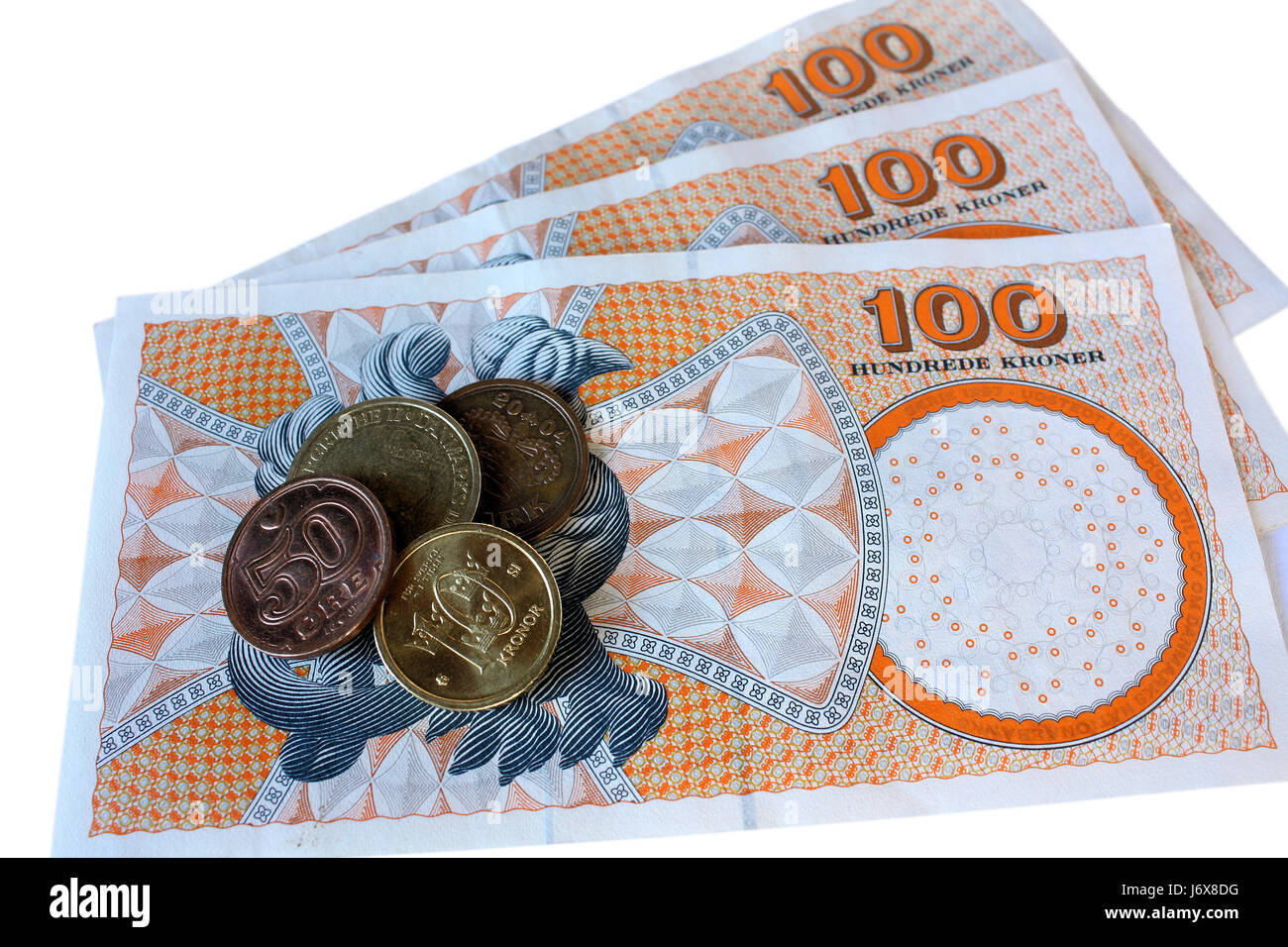 Moneda Dinamarca Bank note crown dinero moneda opcional aislados europeos en blanco Foto de stock