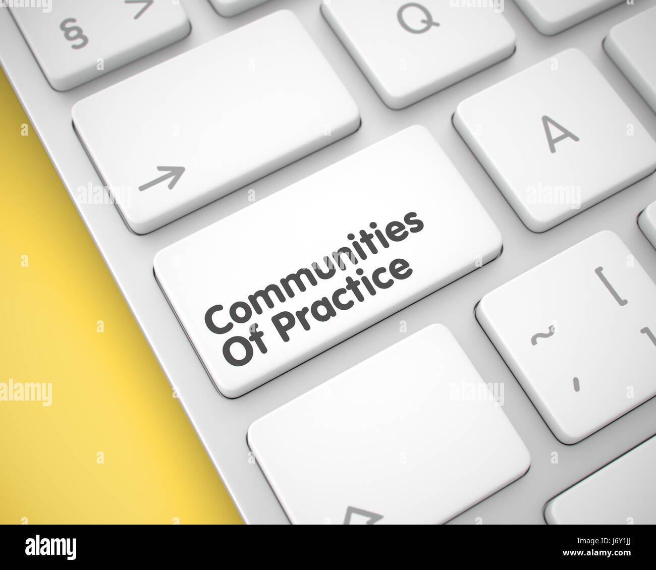 Comunidades de Práctica - Mensaje en el botón Teclado blanco. Foto de stock