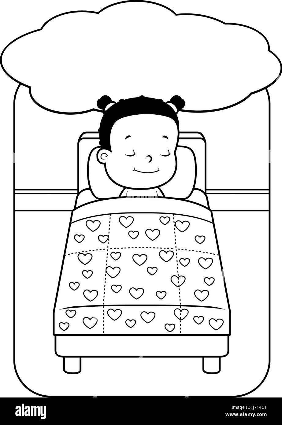 Una niña de dibujos animados feliz en la cama soñando Imagen Vector de  stock - Alamy