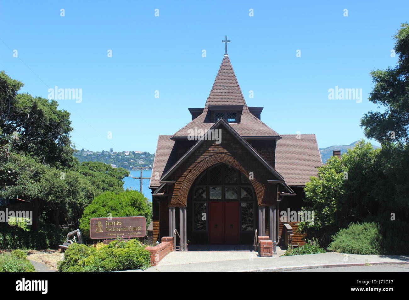 Sausalito Iglesia Presbiteriana construido 1909, Sausalito, California Foto de stock