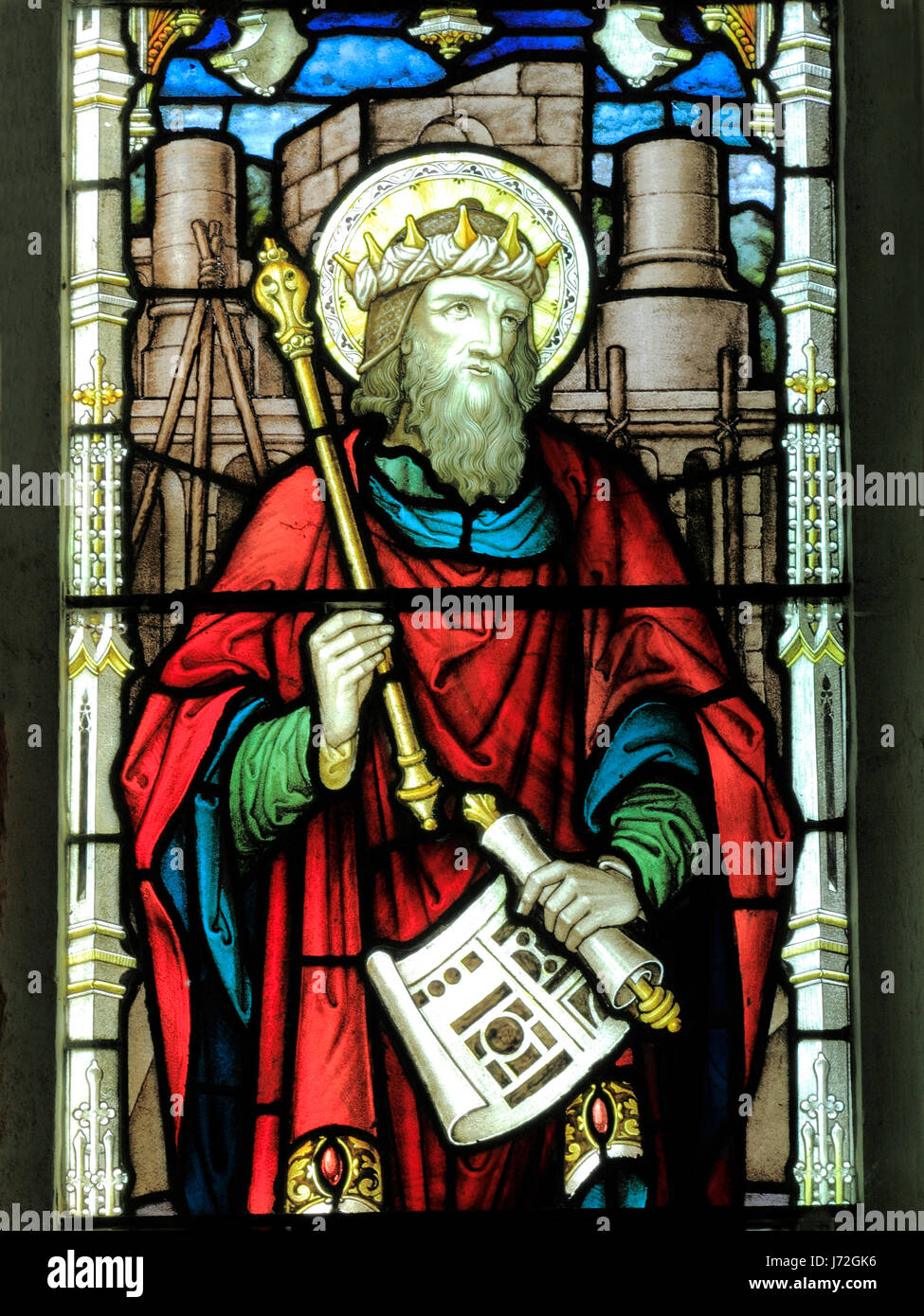 El rey Salomón, vidriera, por A.L.Moore 1910, Brinton iglesia, Norfolk,  Inglaterra, Reino Unido Fotografía de stock - Alamy
