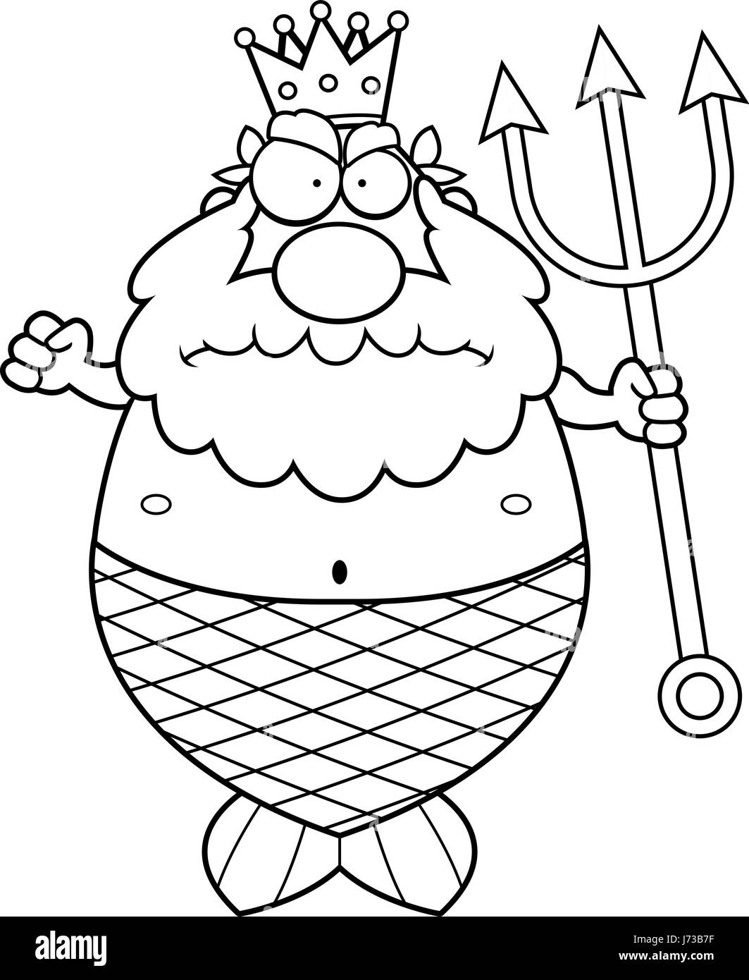 Una caricatura de Rey Neptuno con una expresión de enojado. Ilustración del Vector