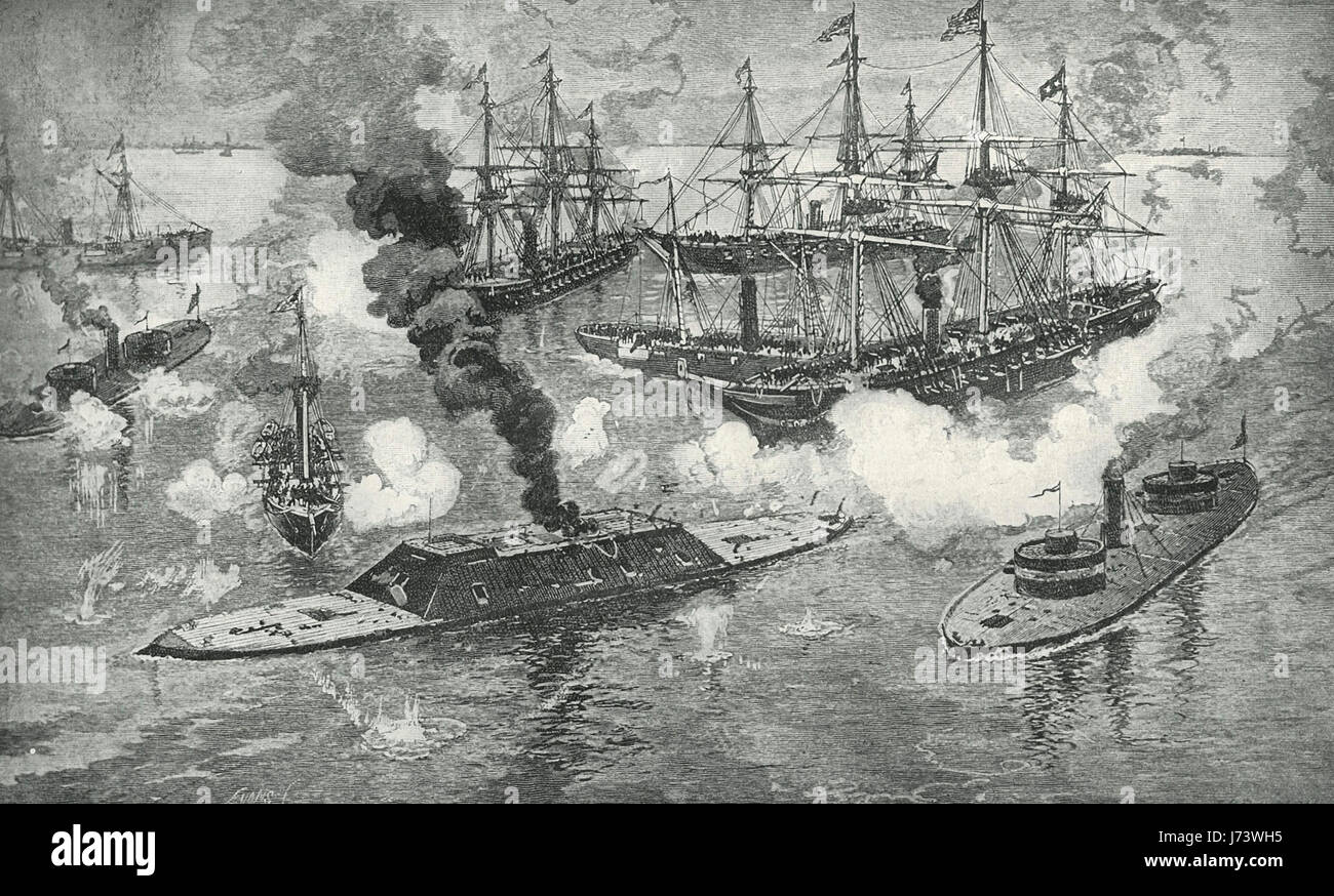 La entrega del Tennessee, Batalla de Mobile Bay, durante la Guerra Civil Americana Foto de stock