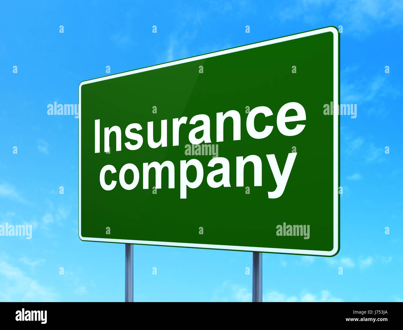 Concepto de seguros: compañía de seguro en carretera fondo signo Foto de stock