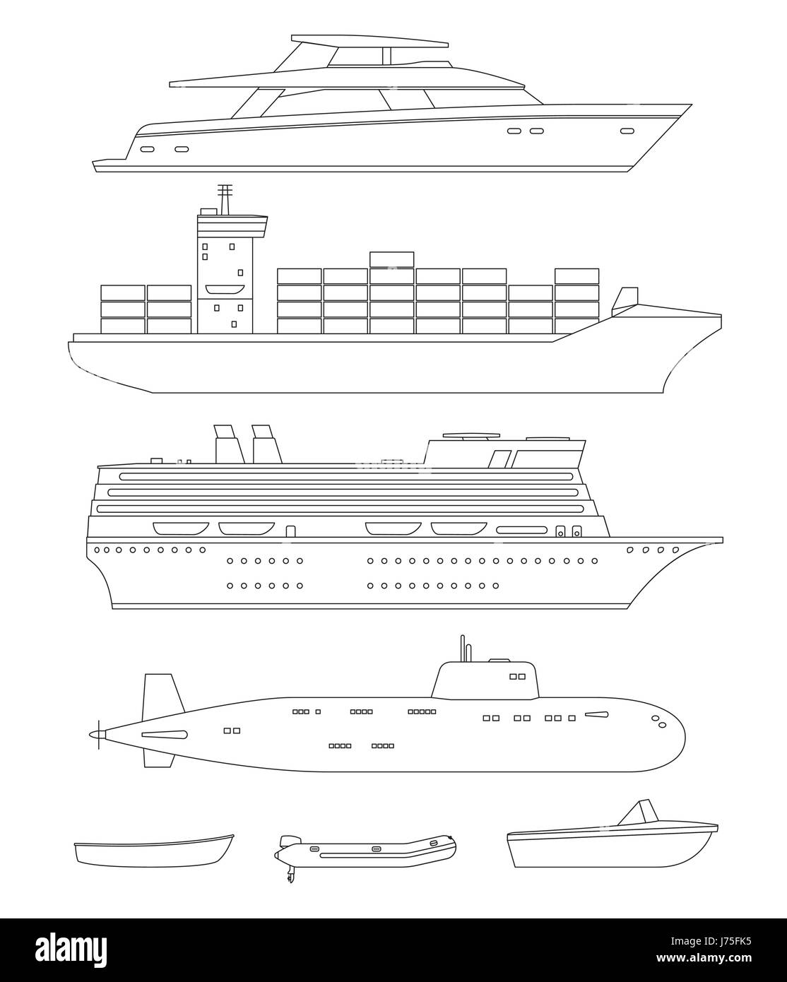 Veleros y barcos dibujos lineales Ilustración del Vector