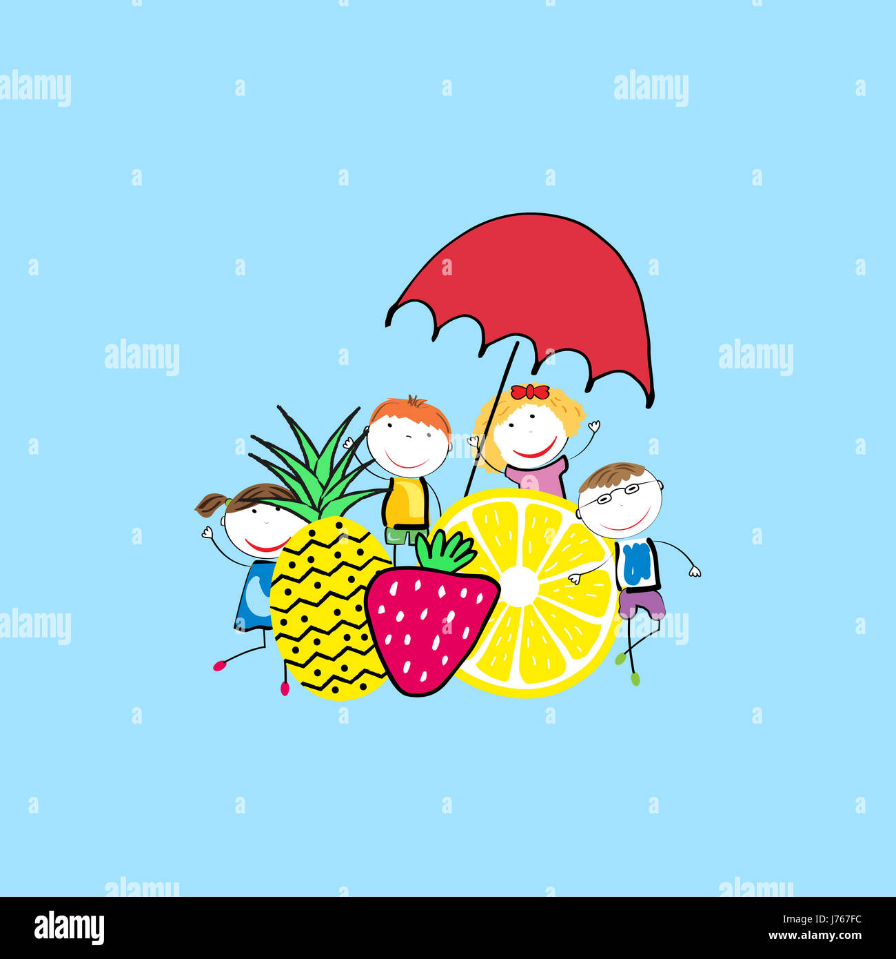 Niños sanos y felices con un fresco de limón Foto de stock