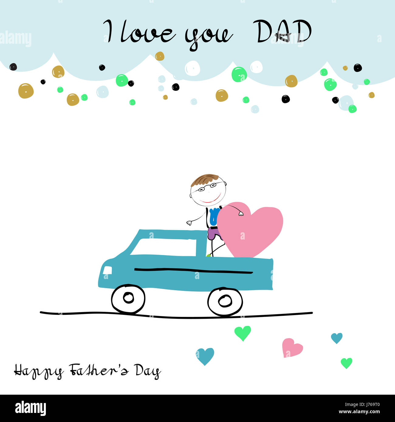 Colorido y dulce tarjeta para el Día del Padre. Dibujo infantil Foto de stock