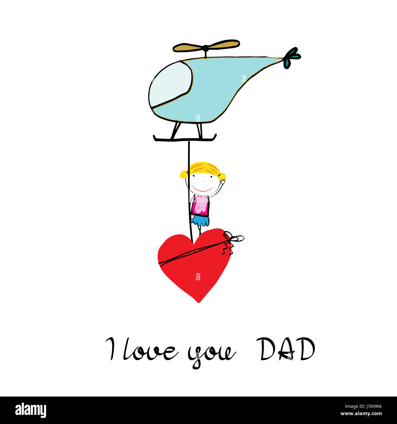 Colorido y dulce tarjeta para el Día del Padre. Dibujo infantil Foto de stock