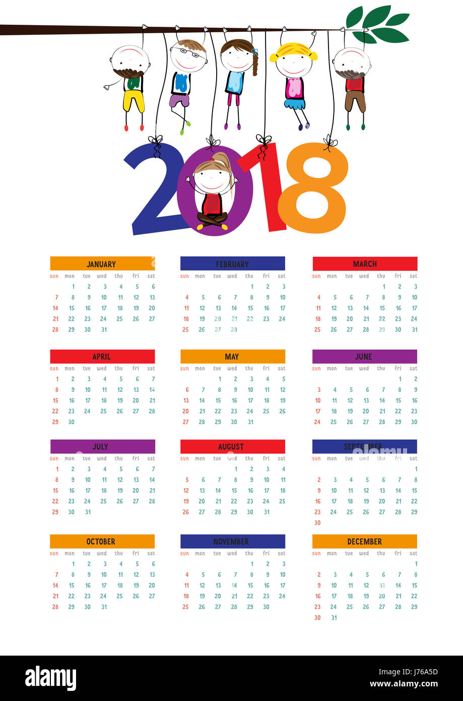 Lindo calendario para el Nuevo Año 2018 Foto de stock